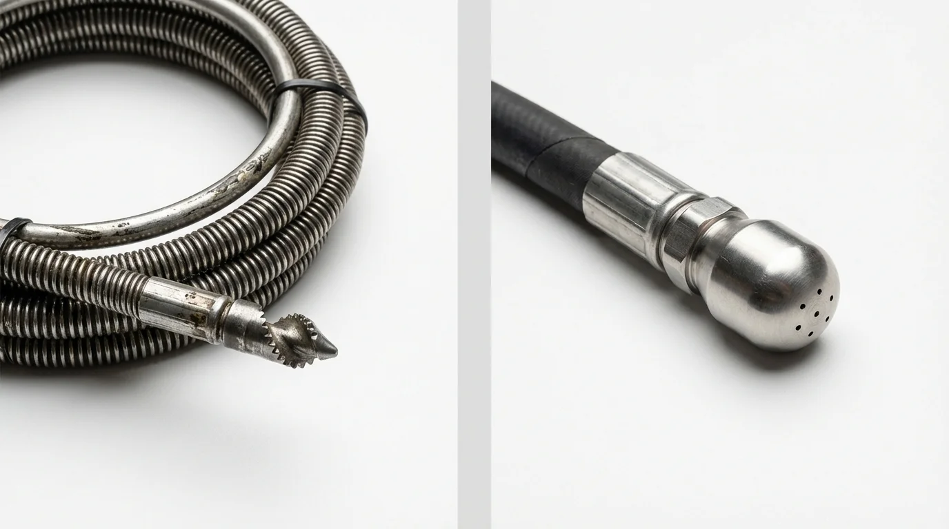 Drain snake cable and hydro jetting nozzle used for drain cleaning in Hodgenville, KY