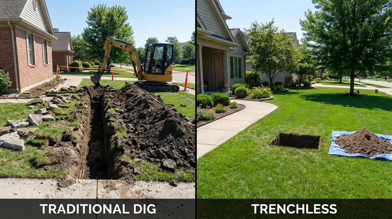 Trenchless sewer repair with minimal yard damage versus traditional excavation in Hodgenville, KY